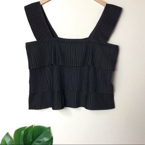 J. Crew black pleated tiered ruffle tank b…